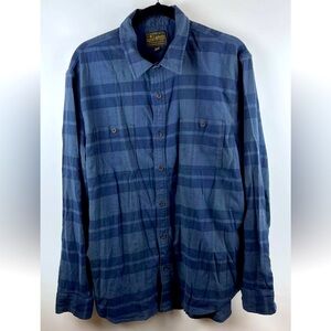 Lucky Brand Mens XL Blue Striped Flannel Cotton Button Up Shirt Long Sleeve Camp
